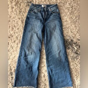 Paige Anessa High Waist Raw Hem Wide Leg Jeans